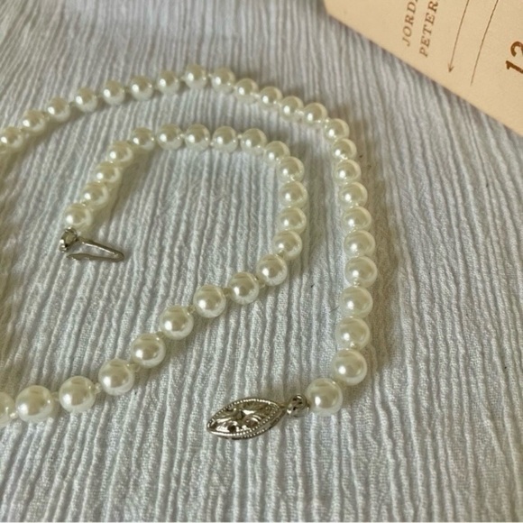 Pearl Necklace Vintage “Inga”  16.5” Hand Knotted Silver Marquise Fishhook Class - Picture 2 of 9